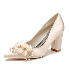 Chunky Heel 8.5cm Silk-Like Shoes CK0459 - COCOMELODY