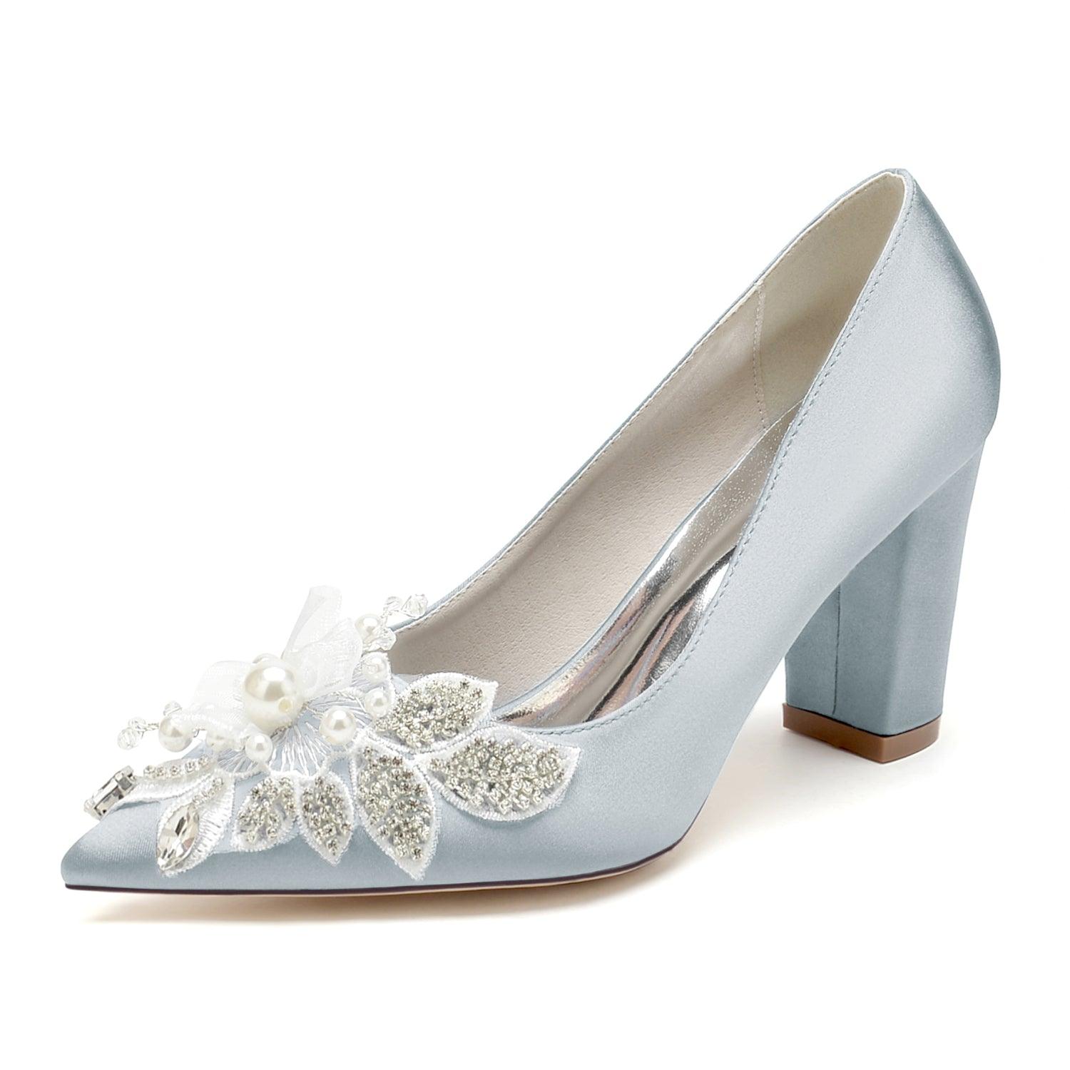 Chunky Heel 8.5cm Silk-Like Shoes CK0460 - COCOMELODY