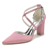Chunky Heel 8.5cm Silk-Like Shoes CK0462 - COCOMELODY