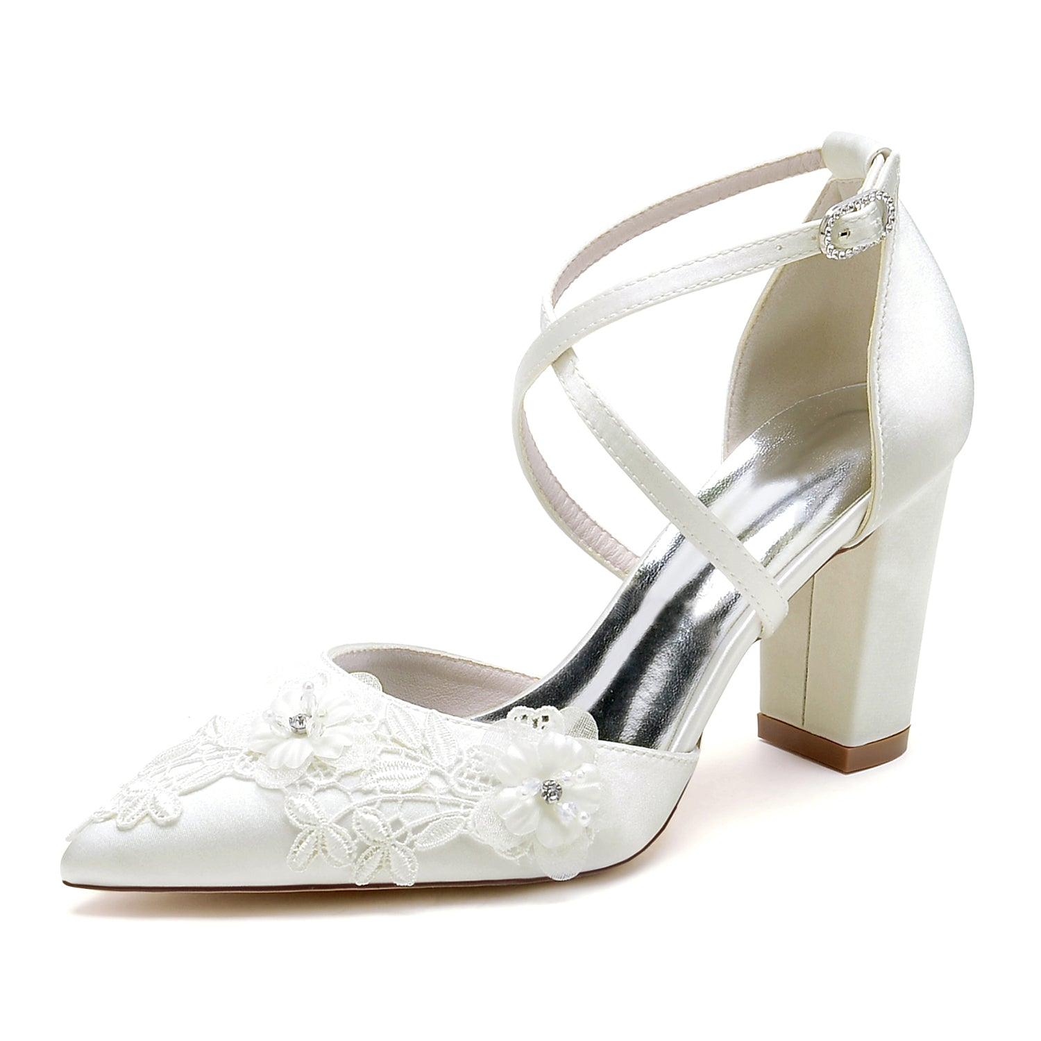 Chunky Heel 8.5cm Silk-Like Shoes CK0463 - COCOMELODY
