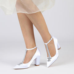 Chunky Heel 8.5cm Silk-Like Shoes CK0468 - COCOMELODY
