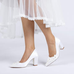 Chunky Heel 8.5cm Silk-Like Shoes CK0486 - COCOMELODY