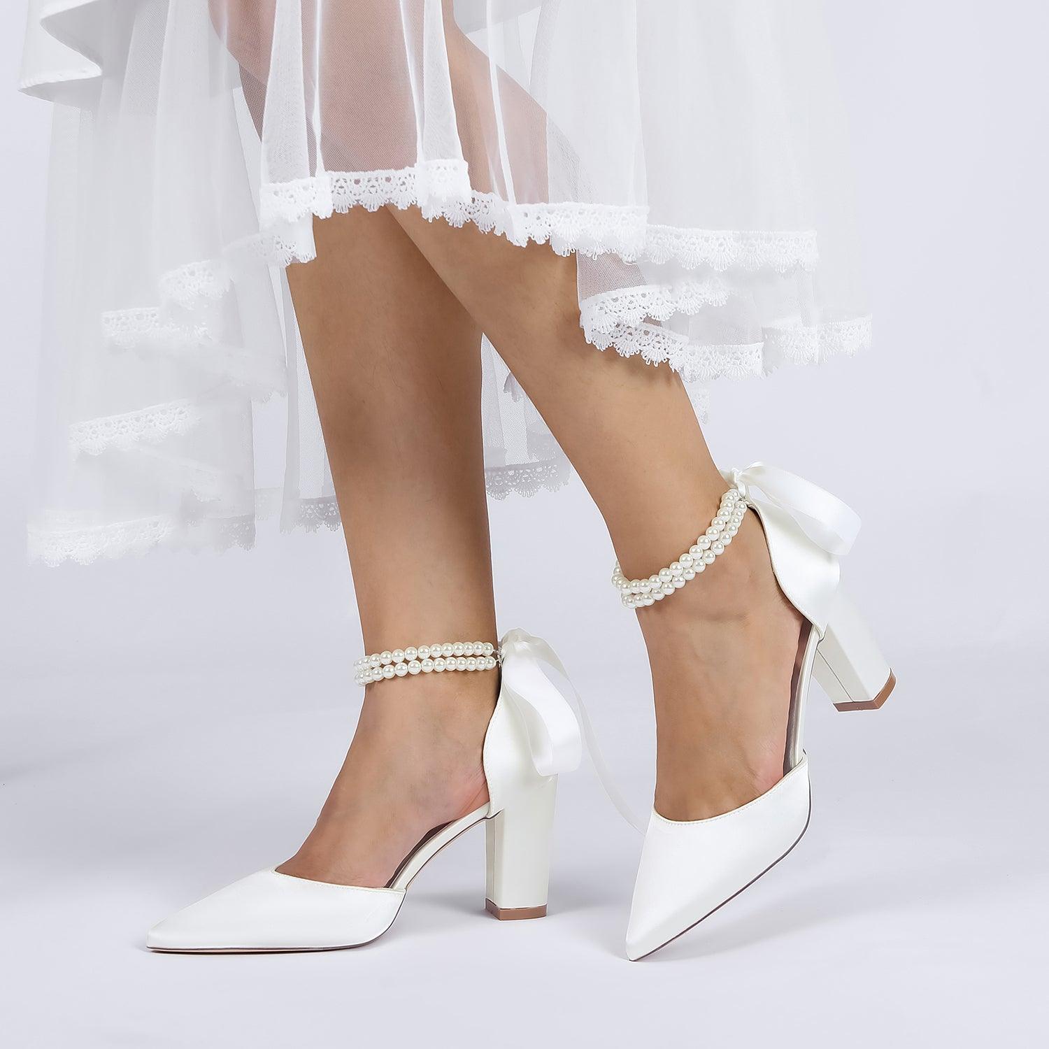 Chunky Heel 8.5cm Silk-Like Shoes CK0487 - COCOMELODY