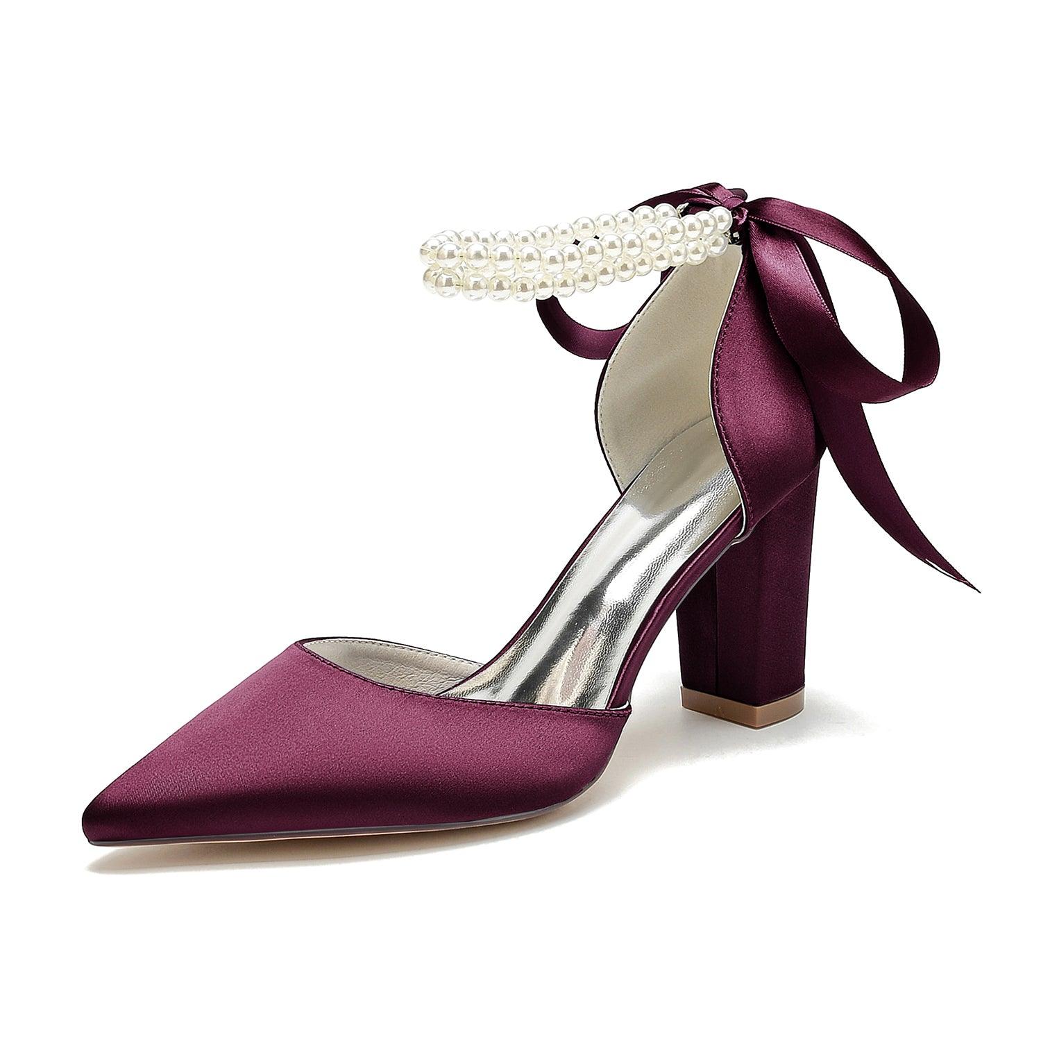 Chunky Heel 8.5cm Silk-Like Shoes CK0487 - COCOMELODY