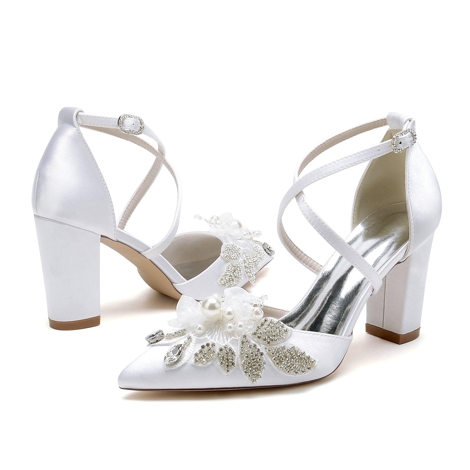 Chunky Heel 8.5cm Silk-Like Shoes CK0488 - COCOMELODY
