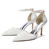 Stiletto Heel 8.5cm Lace Silk-Like Pearl Embroidered Mesh Shoes CK0489