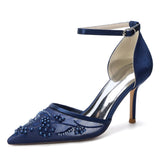 Stiletto Heel 8.5cm Lace Silk-Like Pearl Embroidered Mesh Shoes CK0489