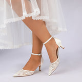 Stiletto Heel 6cm Lace Silk-Like Pearl Embroidered Mesh Shoes CK0494