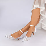 Stiletto Heel 6cm Lace Silk-Like Pearl Embroidered Mesh Shoes CK0494