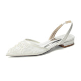 Lace Silk-Like Pearl Embroidered Mesh Flat Shoes CK0496
