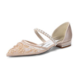Lace Silk-Like Pearl Embroidered Mesh Flat Shoes CK0497