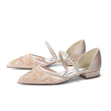 Lace Silk-Like Pearl Embroidered Mesh Flat Shoes CK0497