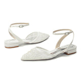 Lace Silk-Like Pearl Embroidered Mesh Flat Shoes CK0499