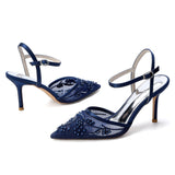 Stiletto Heel 8.5cm Lace Silk-Like Pearl Embroidered Mesh Shoes CK0502