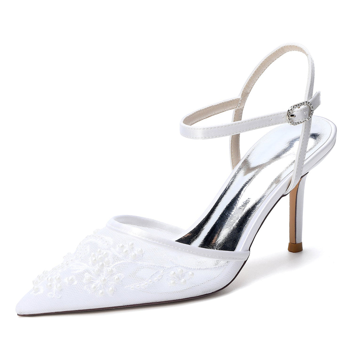 Stiletto Heel 8.5cm Lace Silk-Like Pearl Embroidered Mesh Shoes CK0502