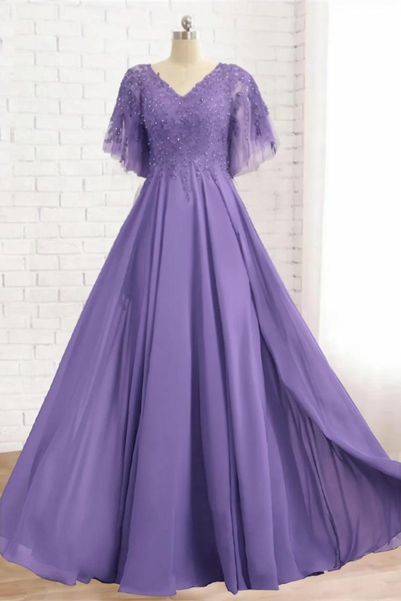 A-Line Floor Length Chiffon Mother Dress CM0079 - COCOMELODY