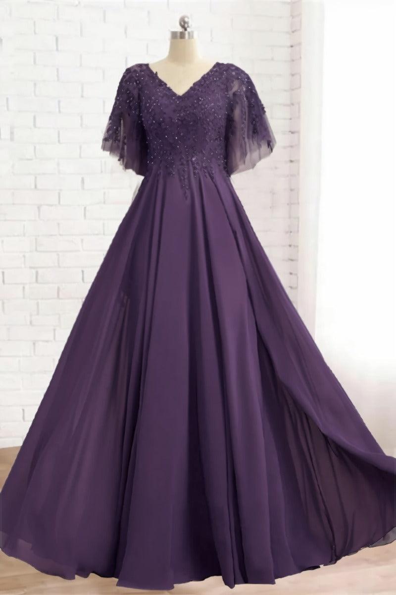 A-Line Floor Length Chiffon Mother Dress CM0079 - COCOMELODY