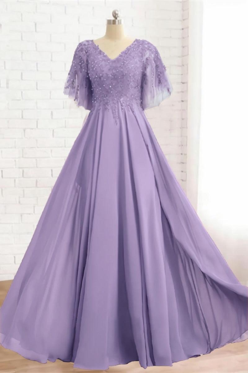 A-Line Floor Length Chiffon Mother Dress CM0079 - COCOMELODY