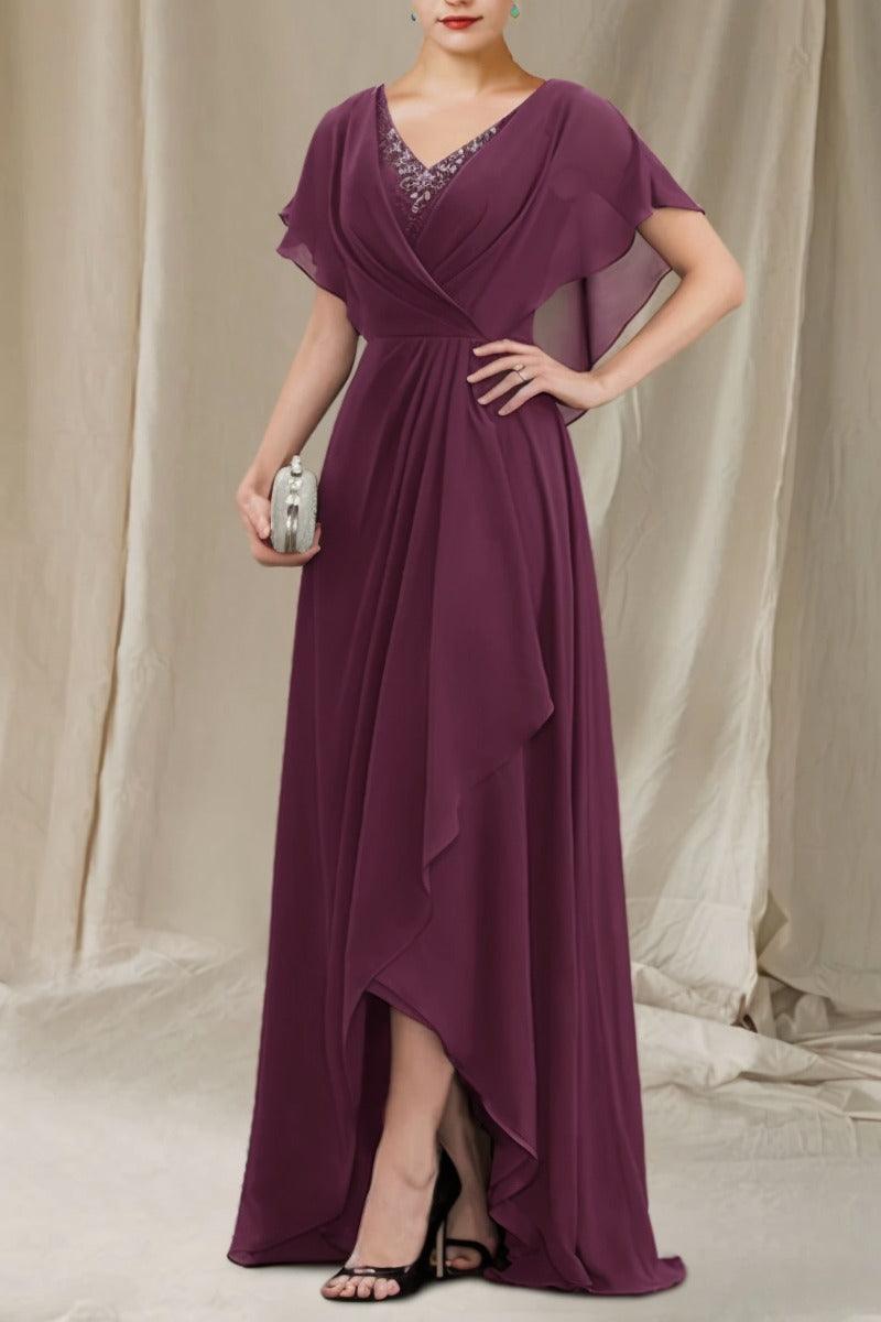 A-Line Sweep-Brush Train Chiffon Mother Dress CM0080 - COCOMELODY