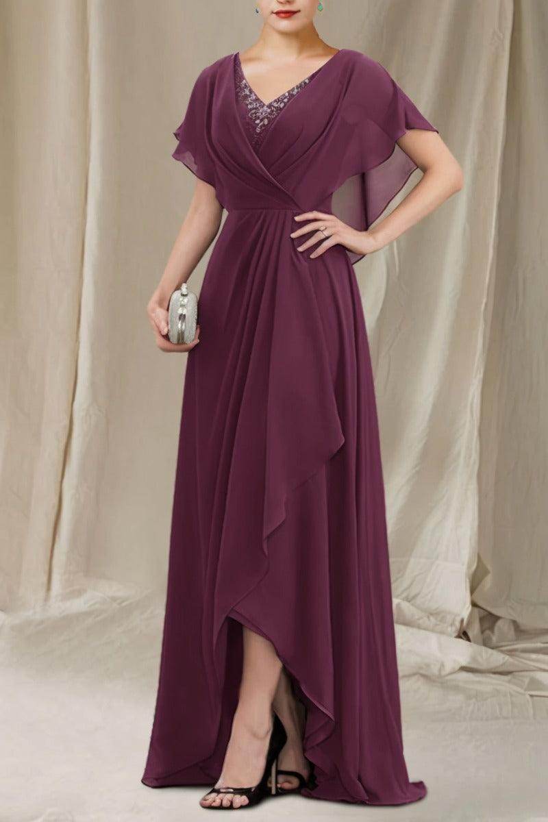 A-Line Sweep-Brush Train Chiffon Mother Dress CM0080 - COCOMELODY