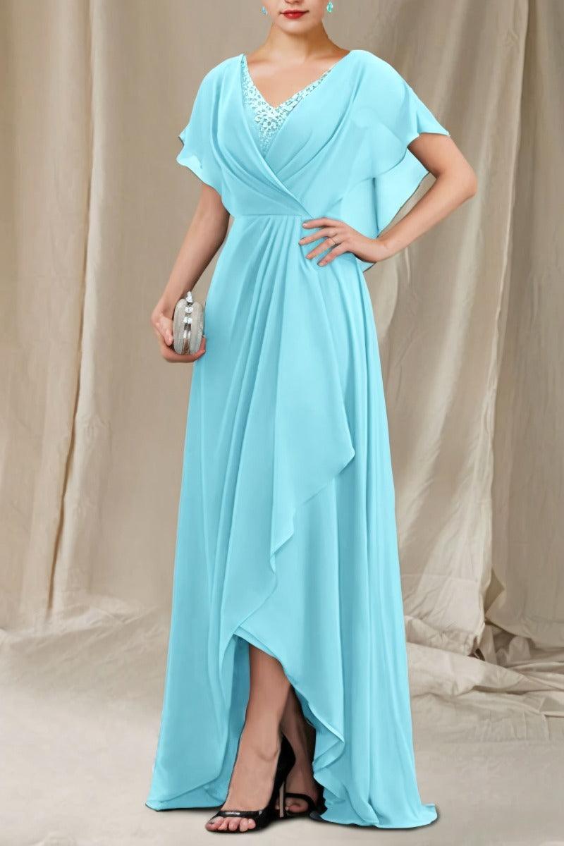 A-Line Sweep-Brush Train Chiffon Mother Dress CM0080 - COCOMELODY
