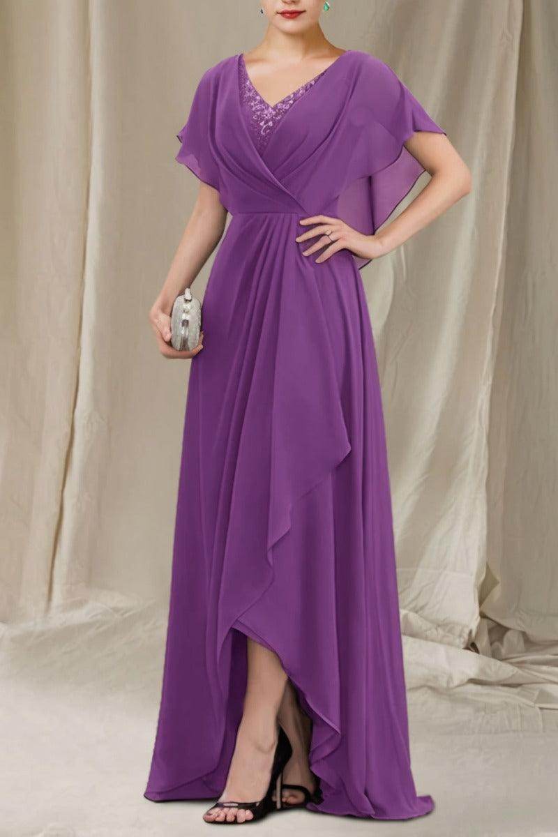 A-Line Sweep-Brush Train Chiffon Mother Dress CM0080 - COCOMELODY
