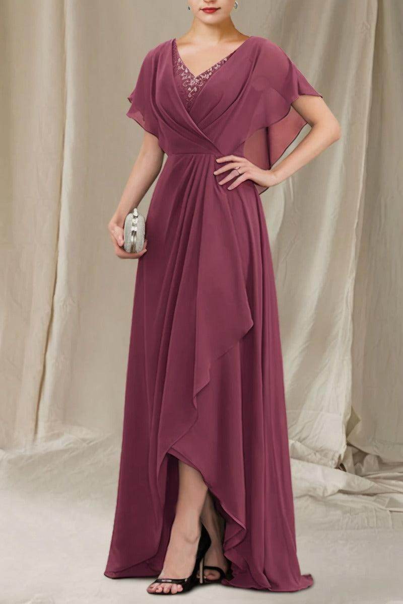 A-Line Sweep-Brush Train Chiffon Mother Dress CM0080 - COCOMELODY