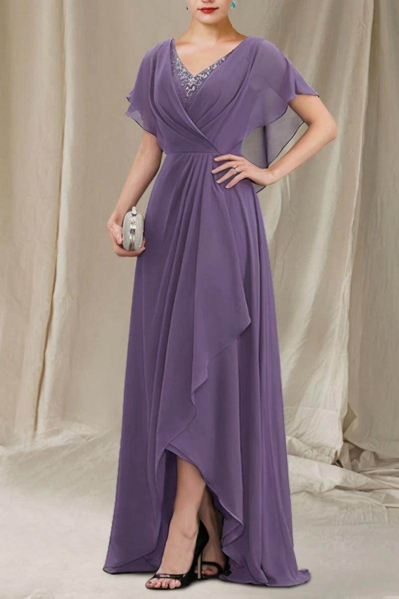 A-Line Sweep-Brush Train Chiffon Mother Dress CM0080 - COCOMELODY