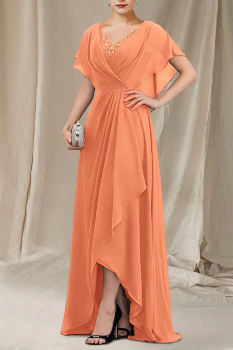 A-Line Sweep-Brush Train Chiffon Mother Dress CM0080 - COCOMELODY
