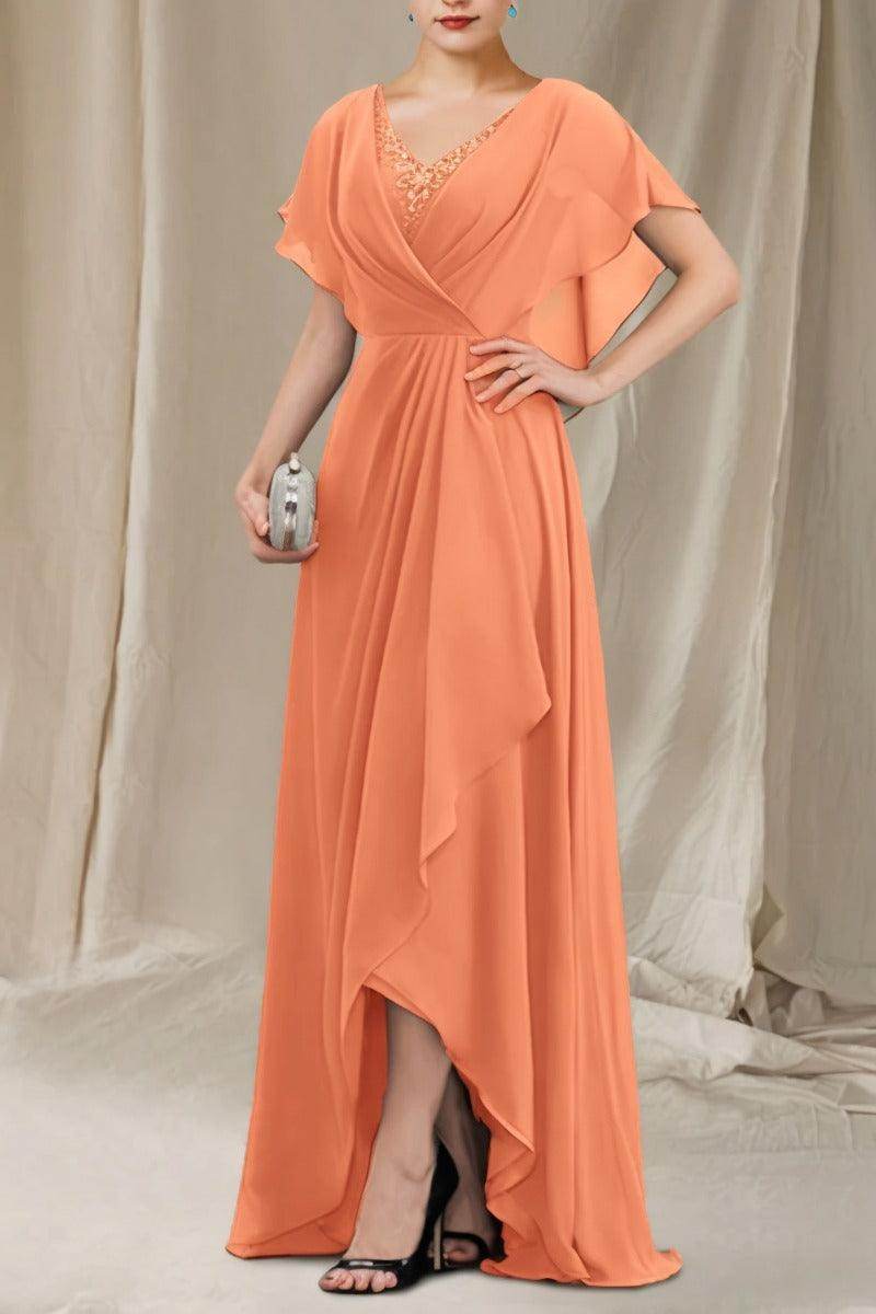 A-Line Sweep-Brush Train Chiffon Mother Dress CM0080 - COCOMELODY