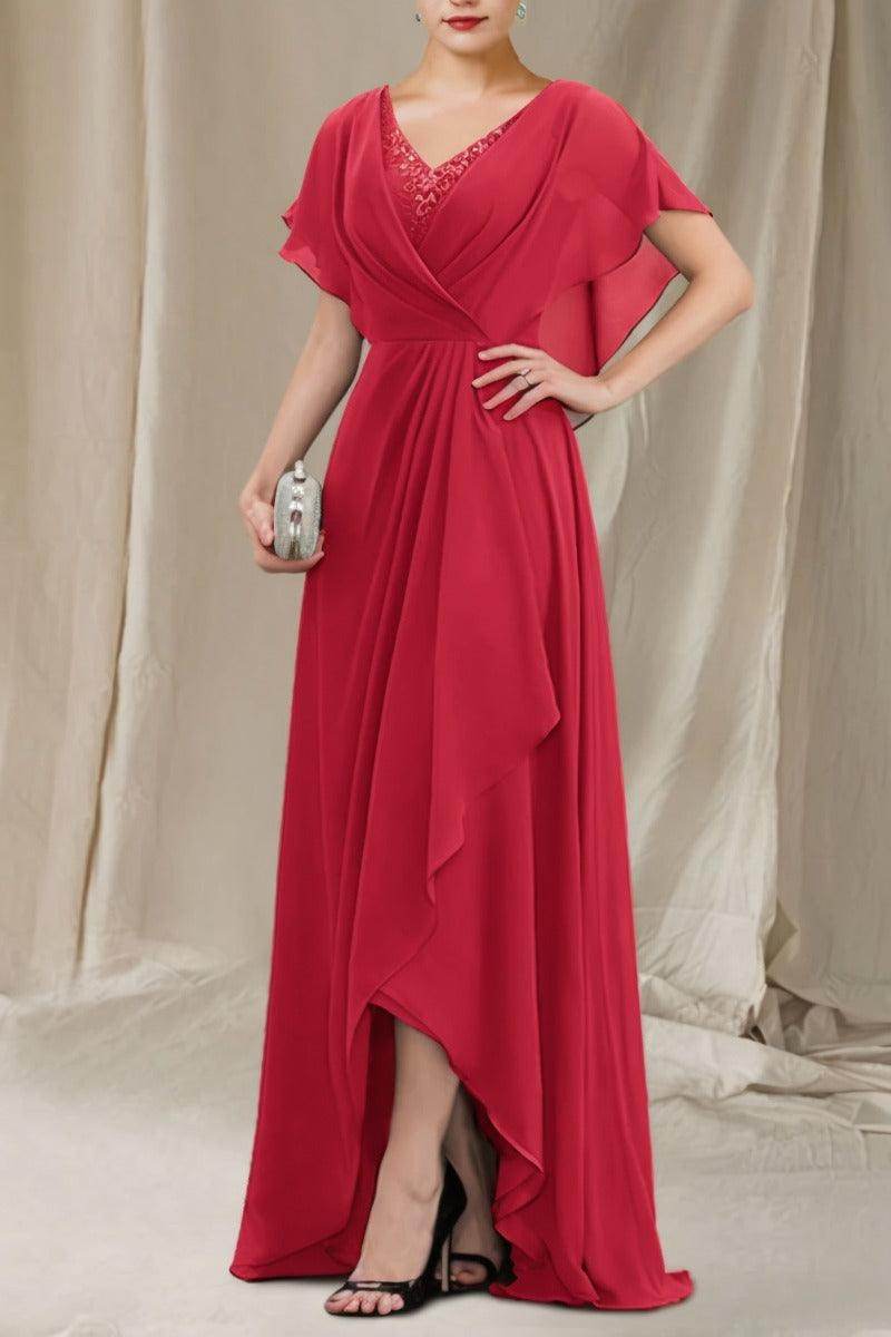 A-Line Sweep-Brush Train Chiffon Mother Dress CM0080 - COCOMELODY