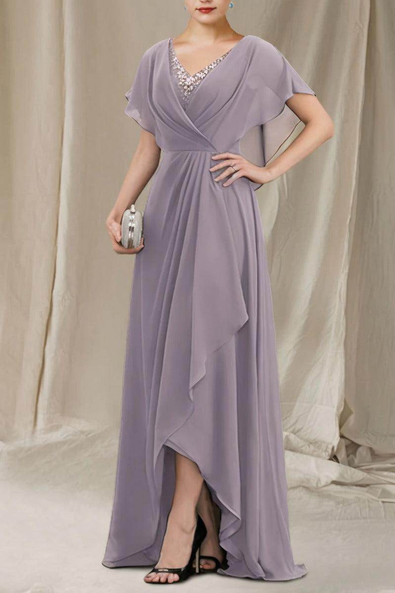 A-Line Sweep-Brush Train Chiffon Mother Dress CM0080 - COCOMELODY