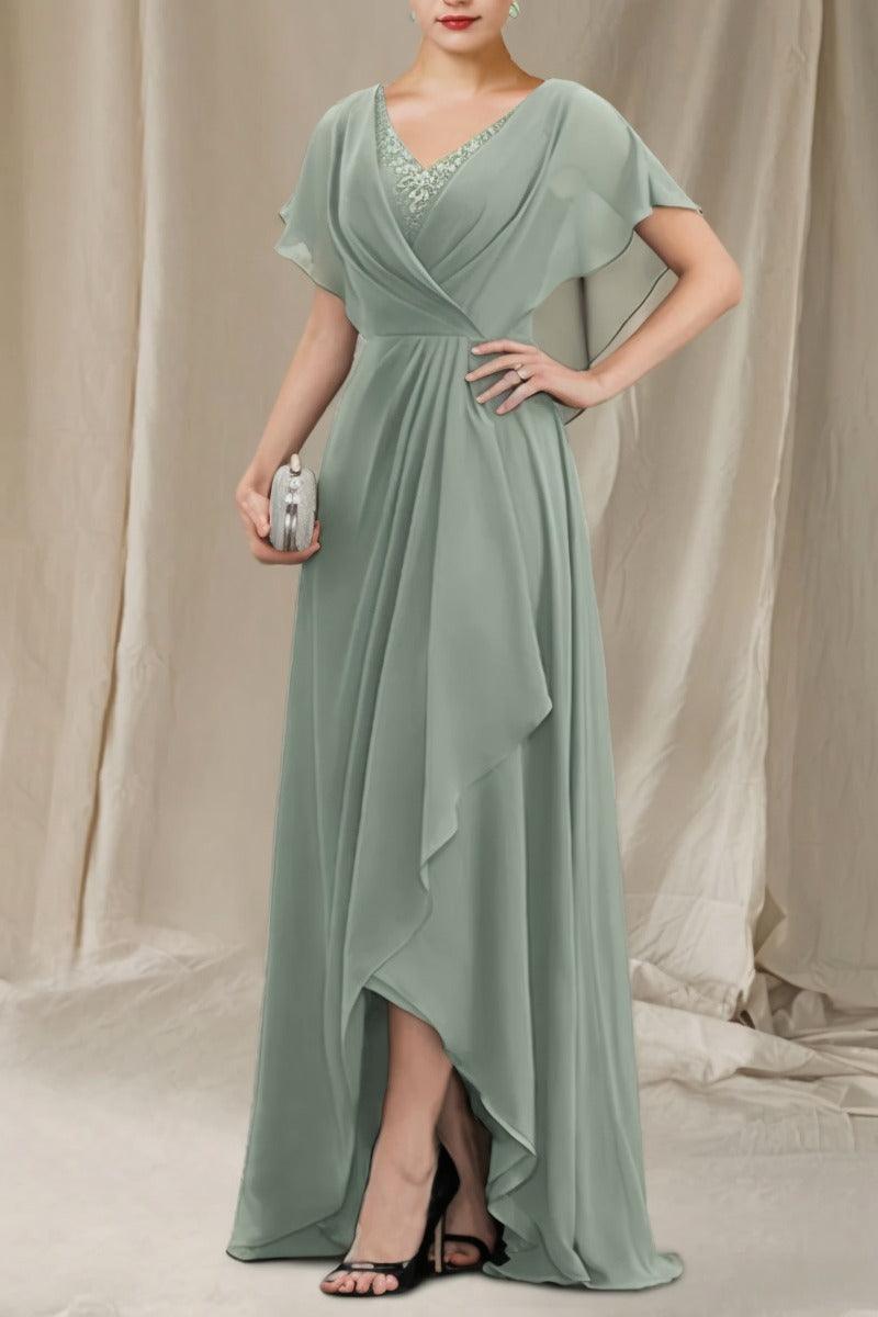 A-Line Sweep-Brush Train Chiffon Mother Dress CM0080 - COCOMELODY