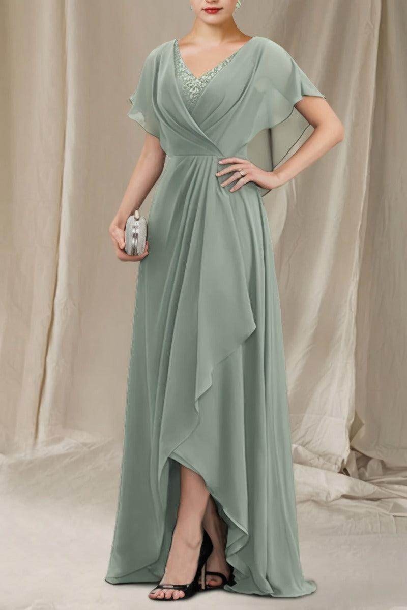 A-Line Sweep-Brush Train Chiffon Mother Dress CM0080 - COCOMELODY