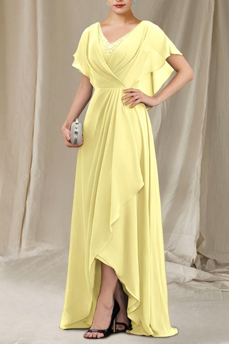 A-Line Sweep-Brush Train Chiffon Mother Dress CM0080 - COCOMELODY
