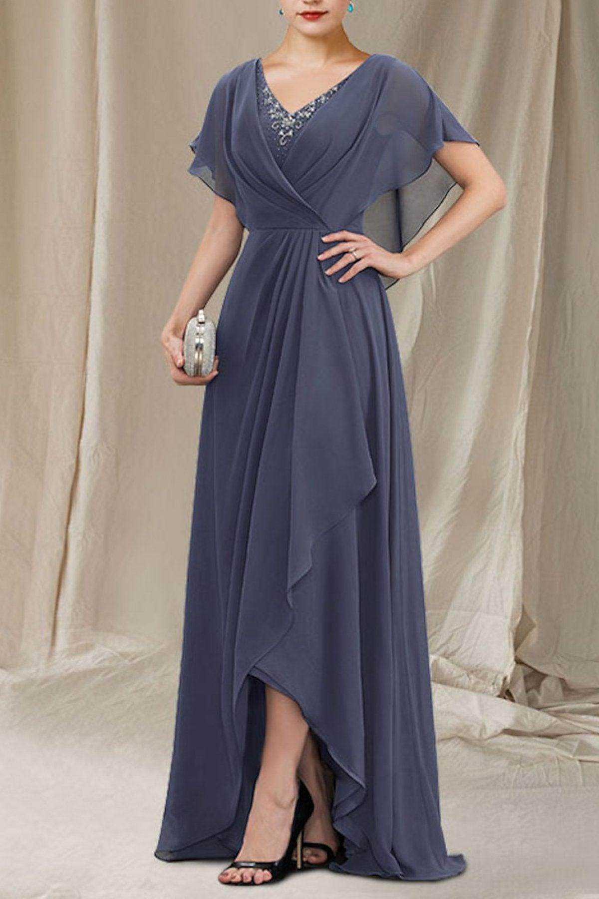 A-Line Sweep-Brush Train Chiffon Mother Dress CM0080 - COCOMELODY