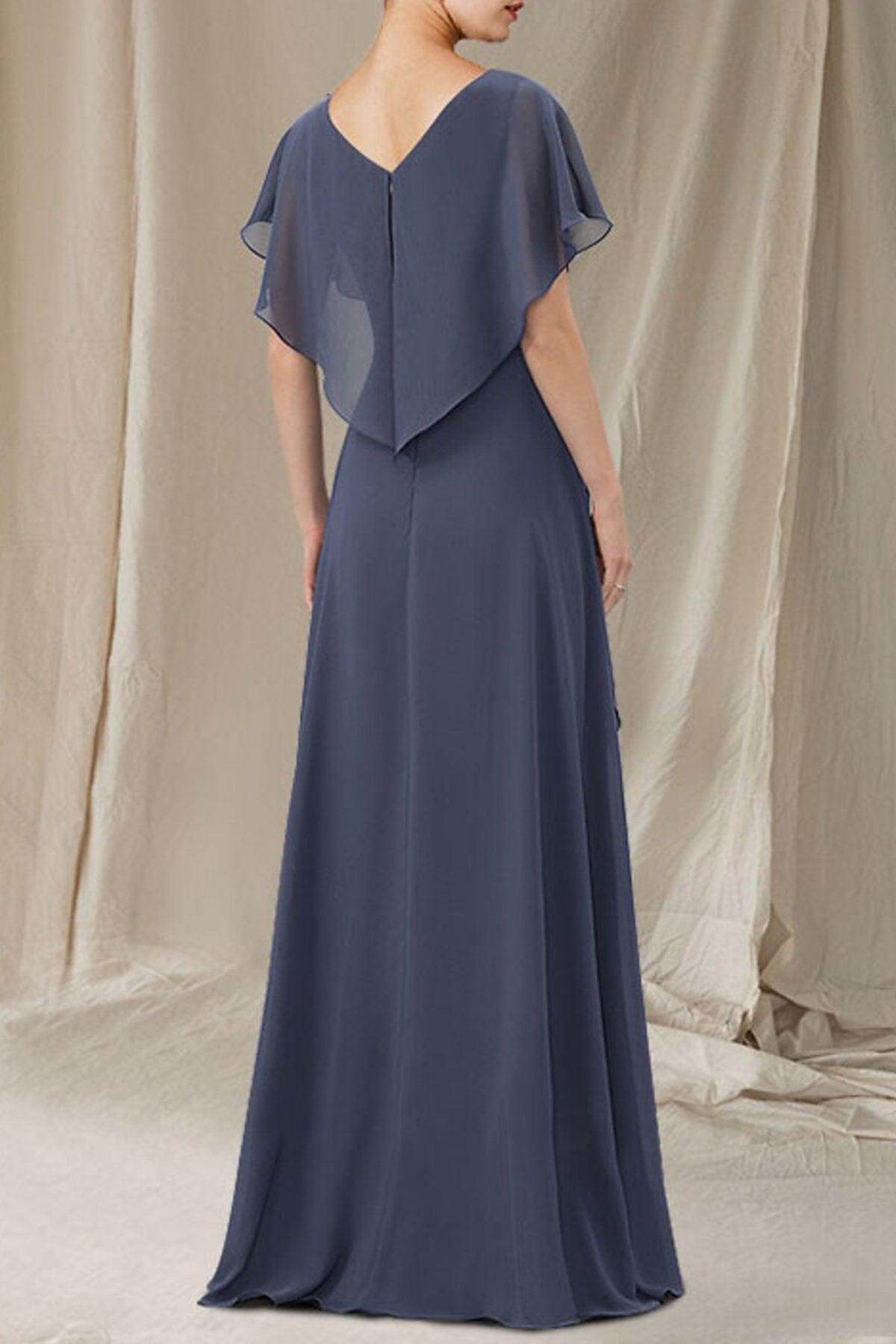 A-Line Sweep-Brush Train Chiffon Mother Dress CM0080 - COCOMELODY