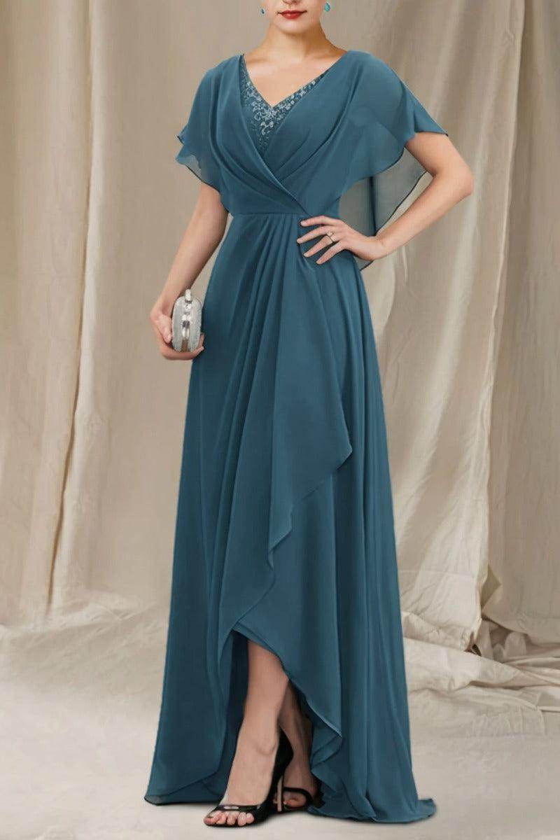 A-Line Sweep-Brush Train Chiffon Mother Dress CM0080 - COCOMELODY