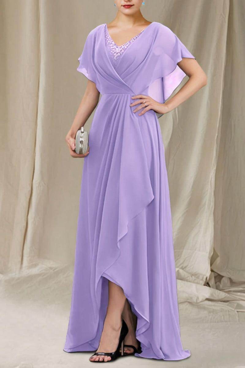 A-Line Sweep-Brush Train Chiffon Mother Dress CM0080 - COCOMELODY