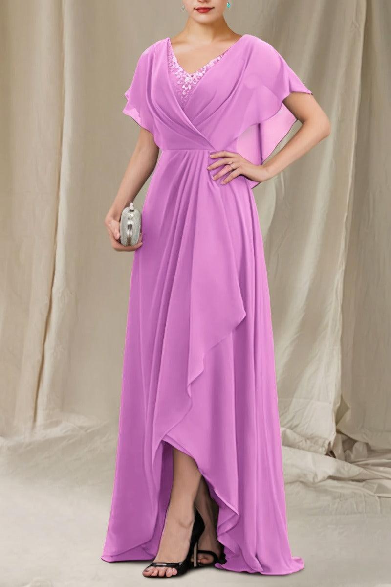 A-Line Sweep-Brush Train Chiffon Mother Dress CM0080 - COCOMELODY