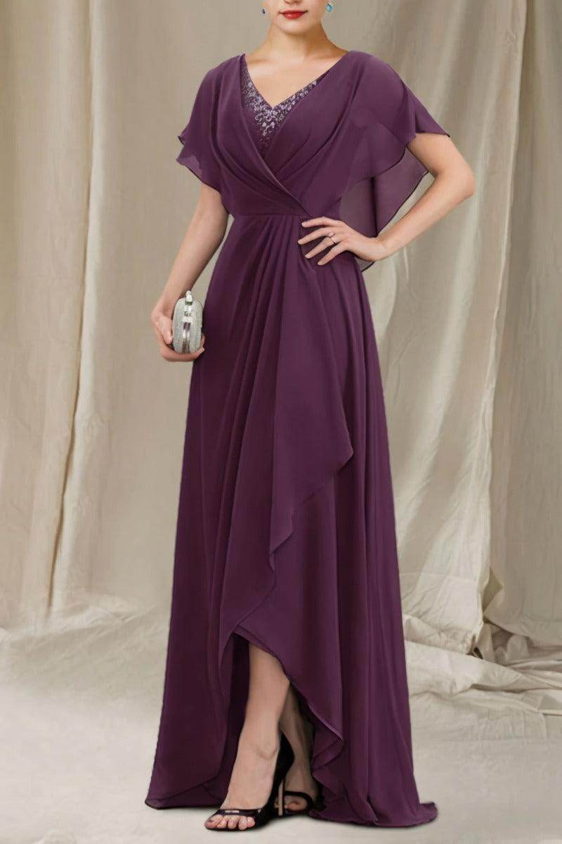 A-Line Sweep-Brush Train Chiffon Mother Dress CM0080 - COCOMELODY