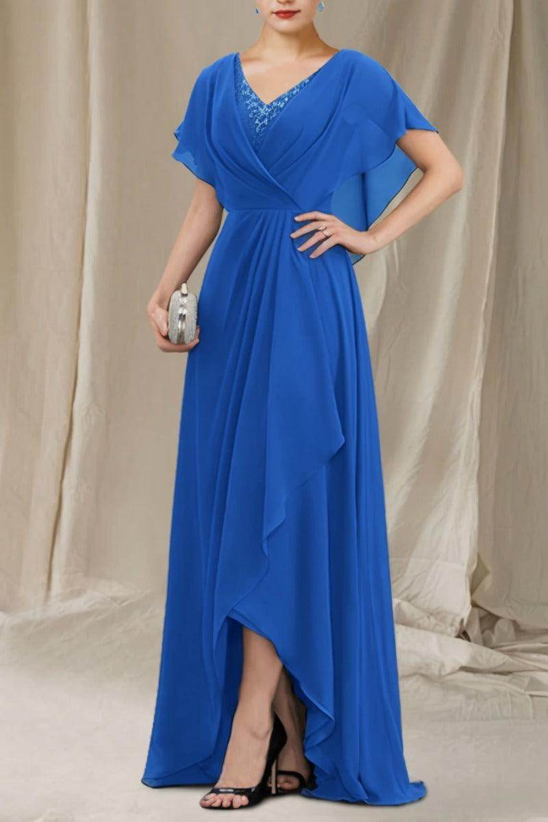 A-Line Sweep-Brush Train Chiffon Mother Dress CM0080 - COCOMELODY