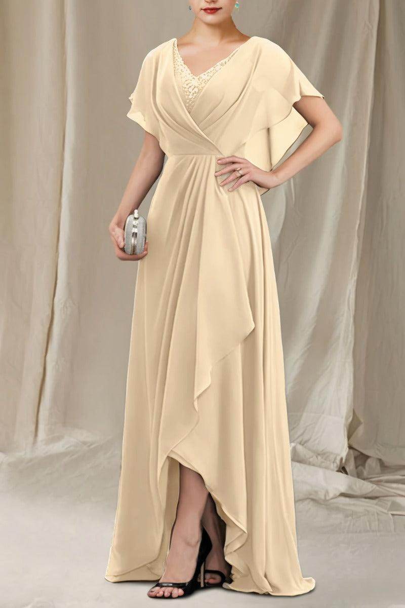A-Line Sweep-Brush Train Chiffon Mother Dress CM0080 - COCOMELODY