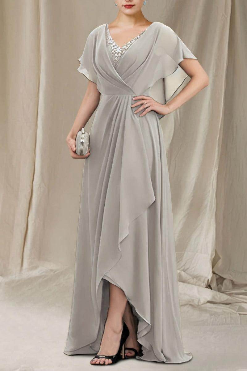 A-Line Sweep-Brush Train Chiffon Mother Dress CM0080 - COCOMELODY