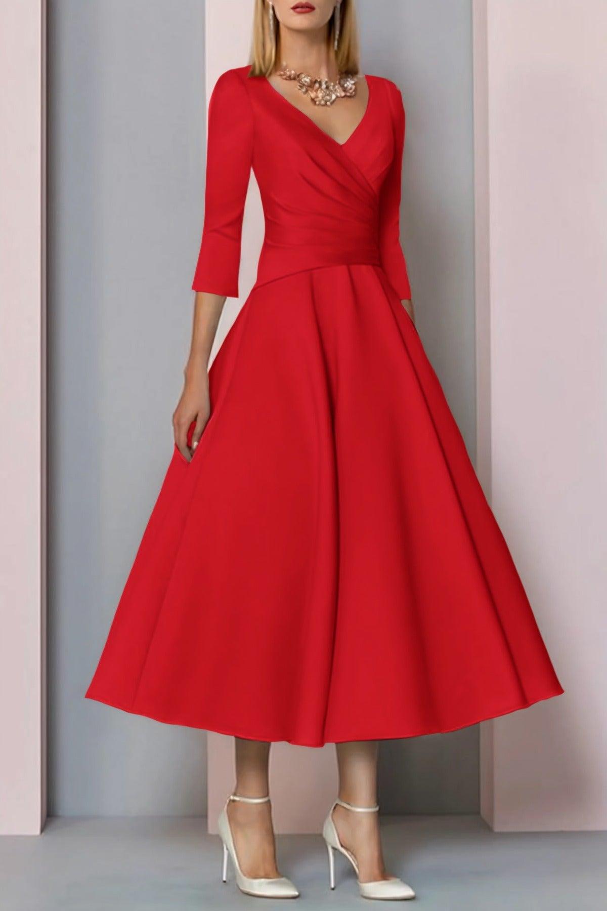 A-Line Tea Length Satin Mother Dress CM0081 - COCOMELODY