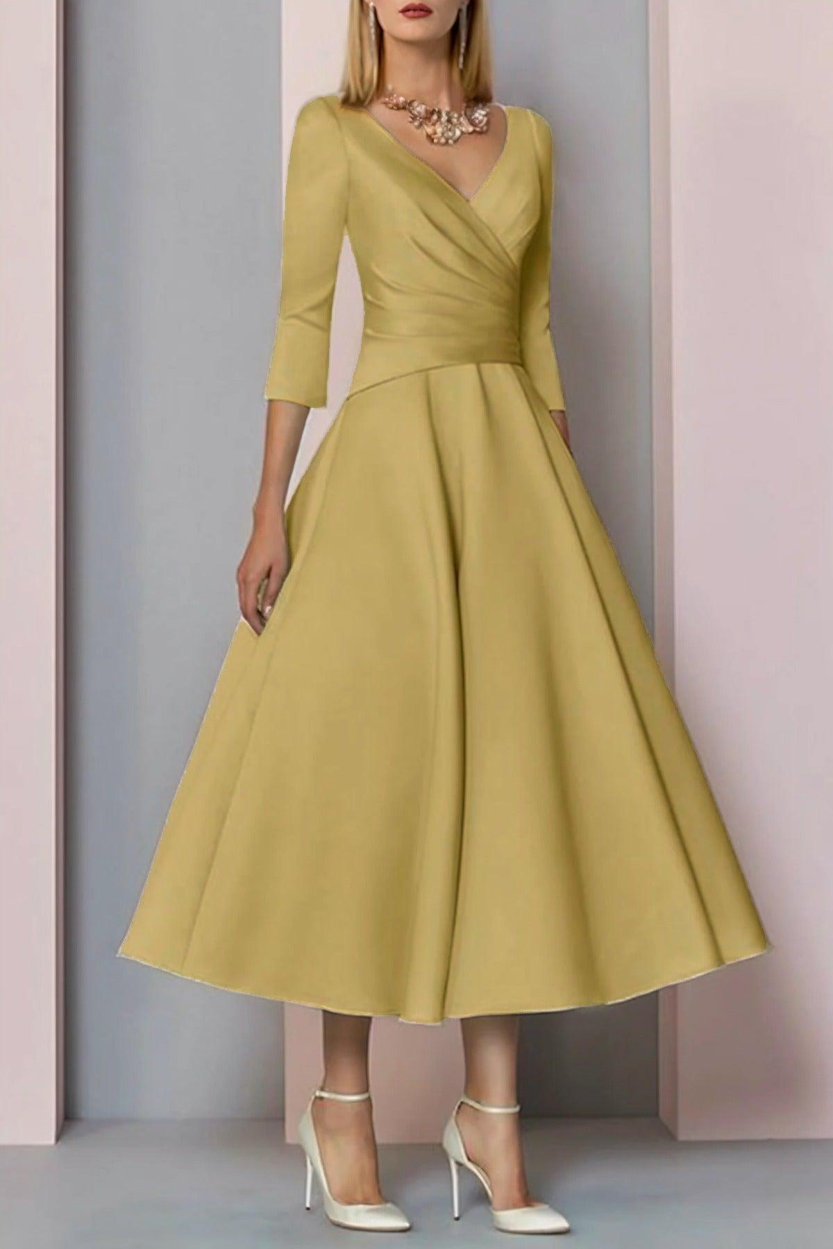 A-Line Tea Length Satin Mother Dress CM0081 - COCOMELODY