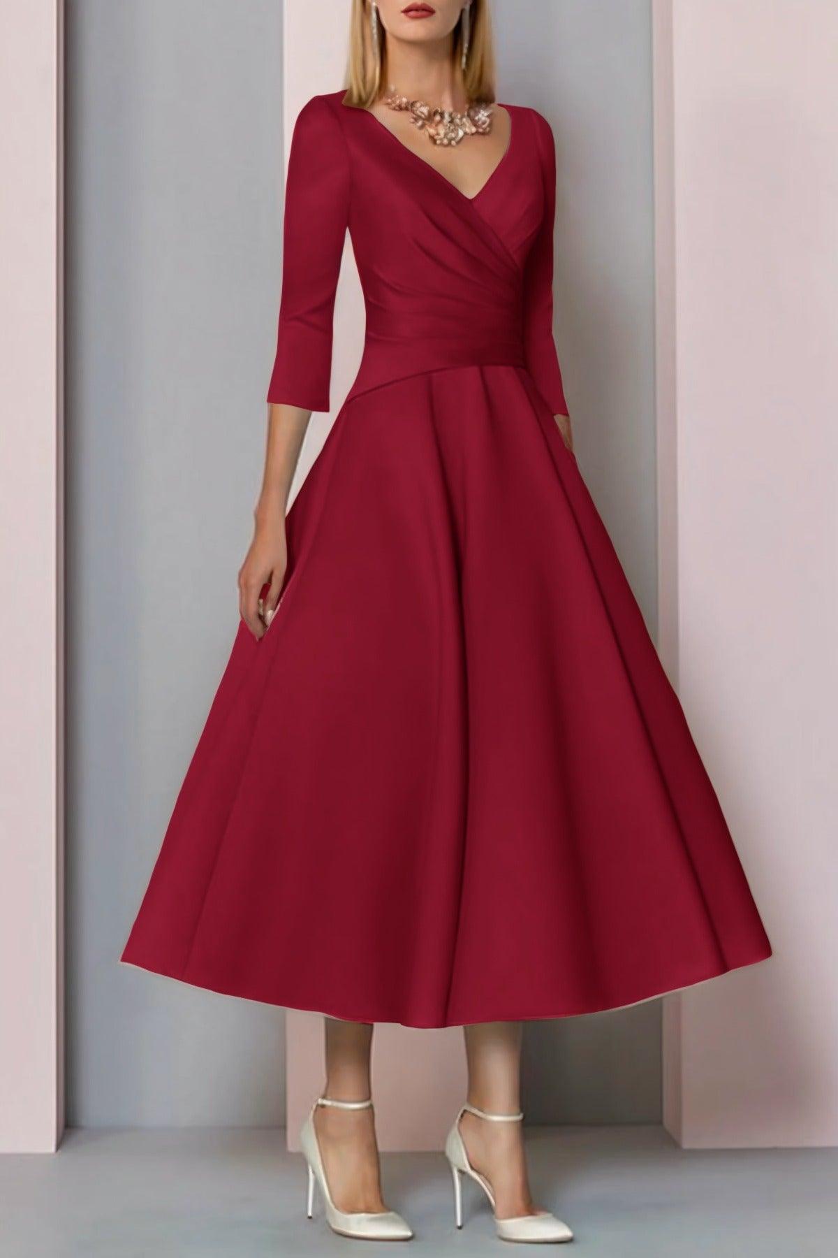 A-Line Tea Length Satin Mother Dress CM0081 - COCOMELODY