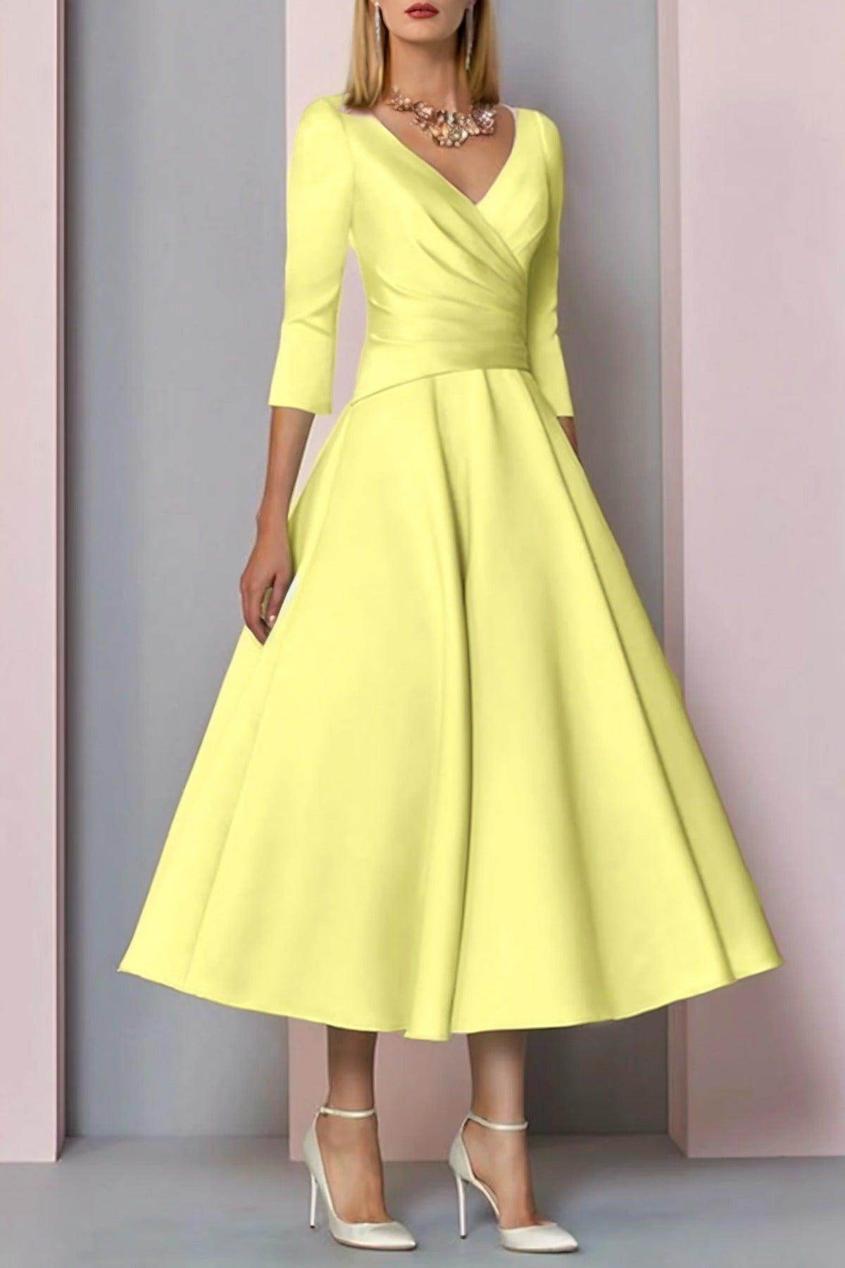 A-Line Tea Length Satin Mother Dress CM0081 - COCOMELODY