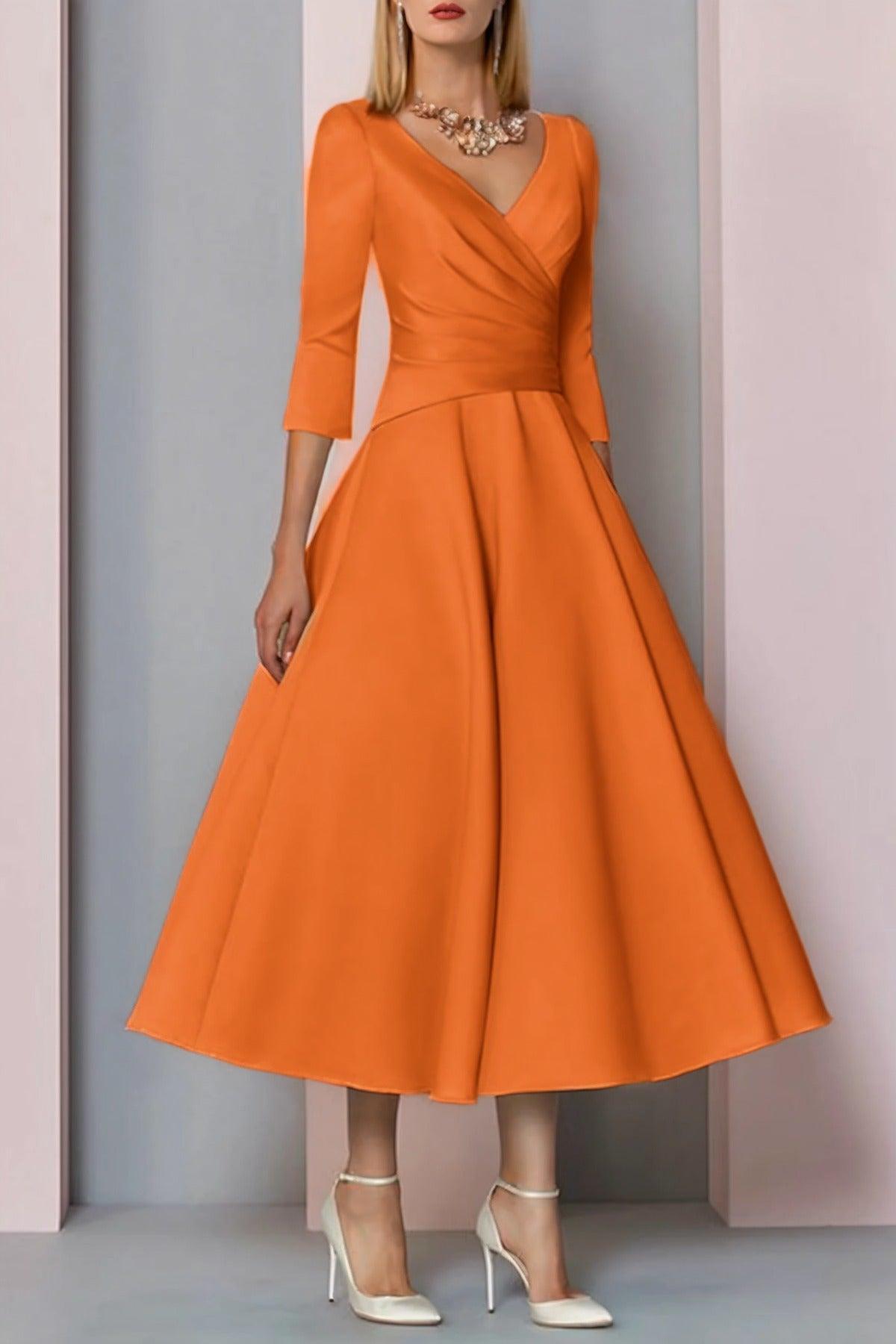 A-Line Tea Length Satin Mother Dress CM0081 - COCOMELODY