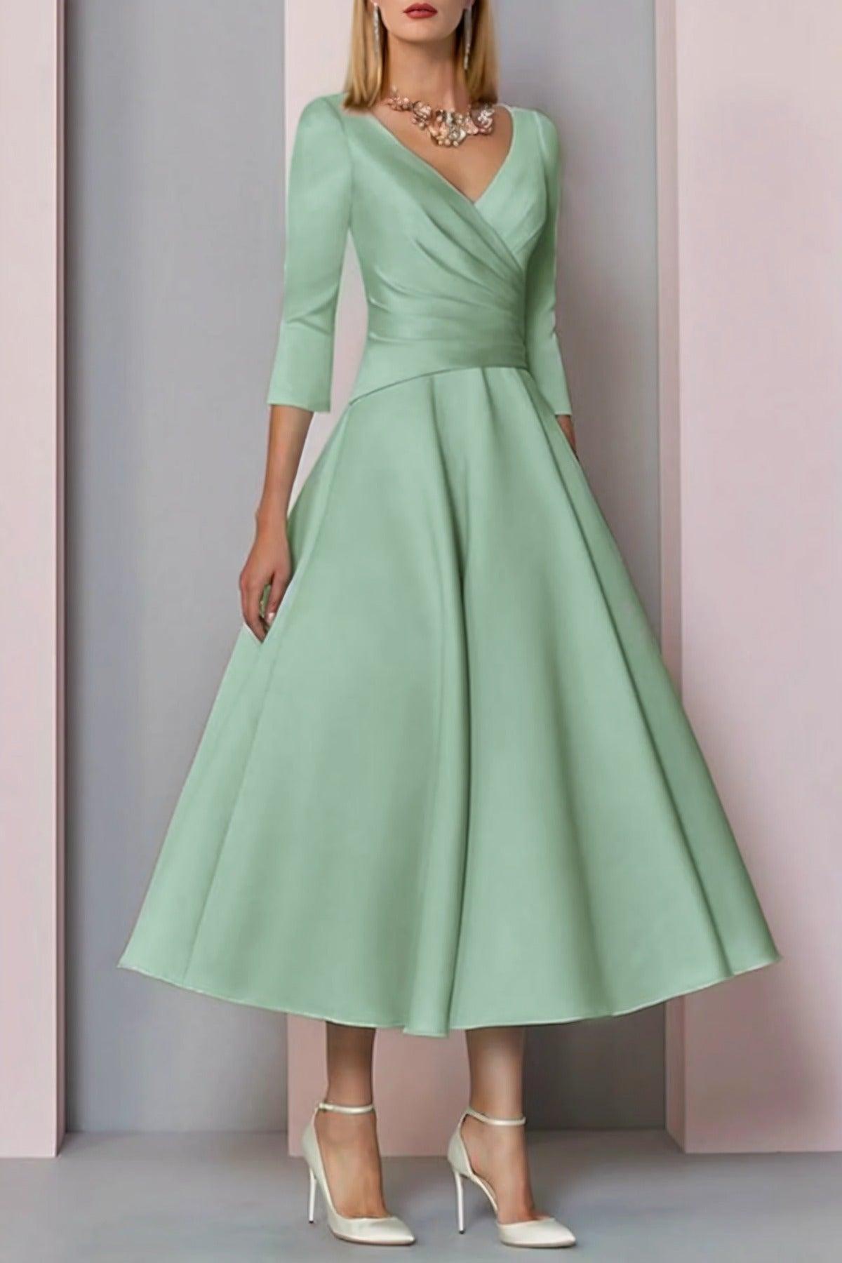 A-Line Tea Length Satin Mother Dress CM0081 - COCOMELODY